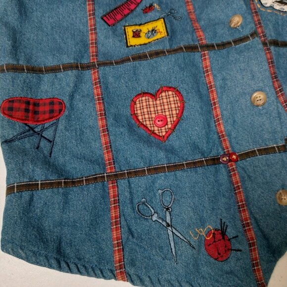 Vintage Bobbie Brooks Vest XL Blue Chambray Quilting Sewing Grannycore - Picture 9 of 14